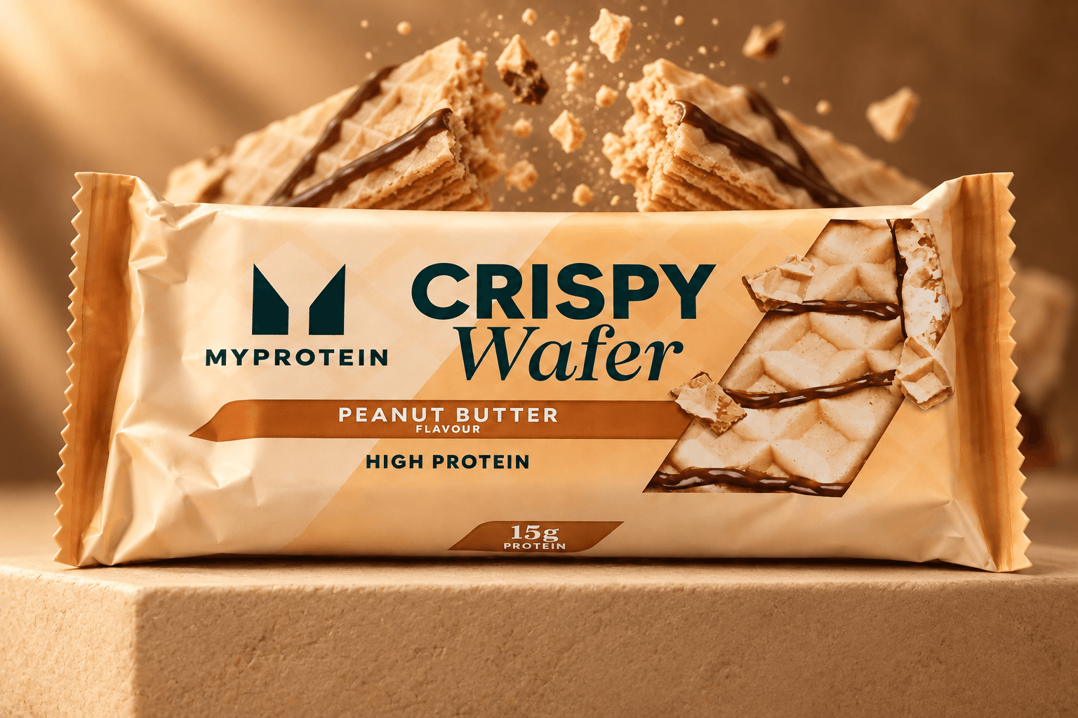 Myprotein Crispy Protein Wafer Peanut Butter in its wrapper