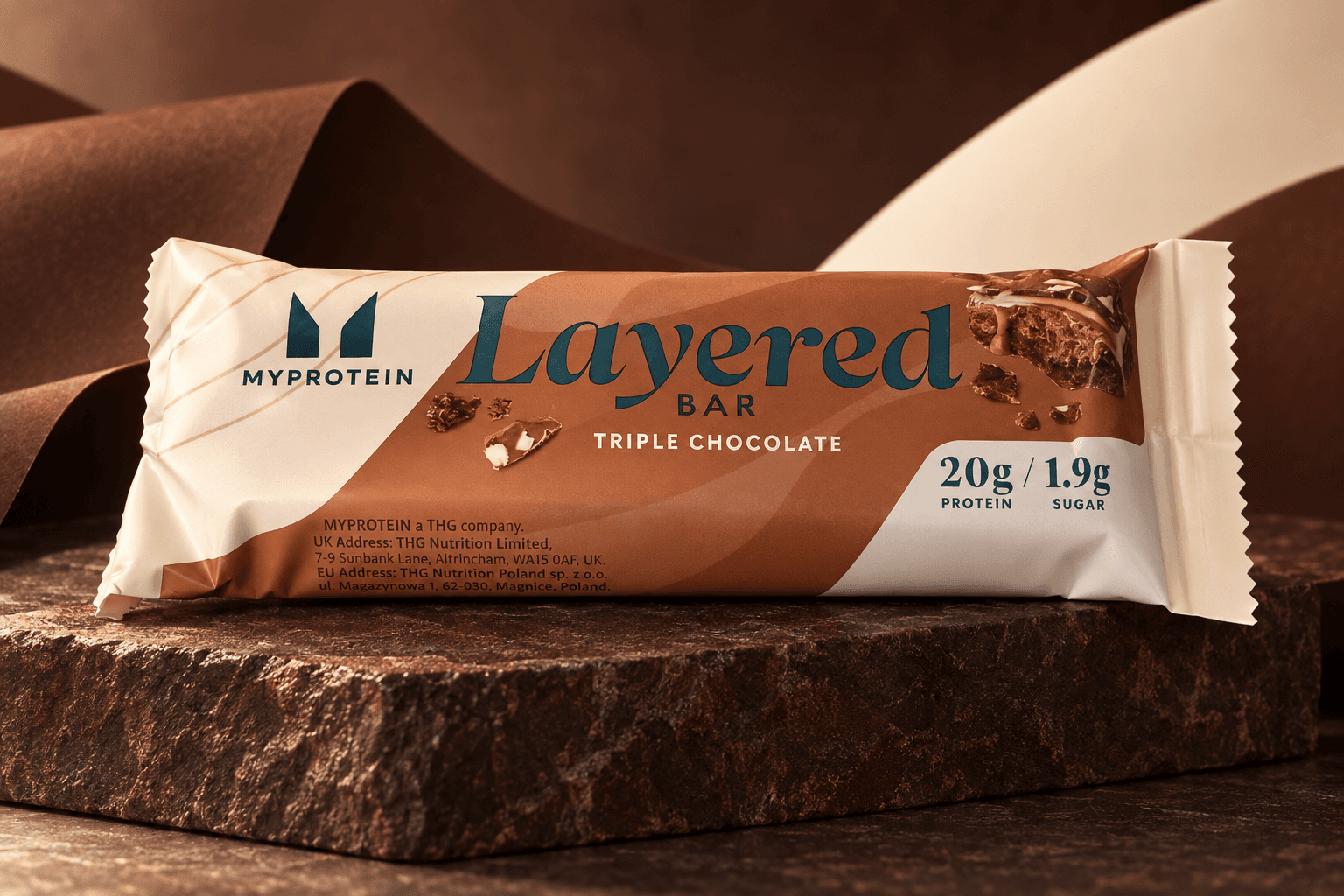 Myprotein Layered Bar Triple Chocolate in its wrapper