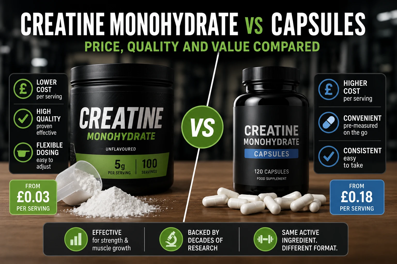 Creatine Monohydrate vs Capsules: Price, Quality and Value Compared
